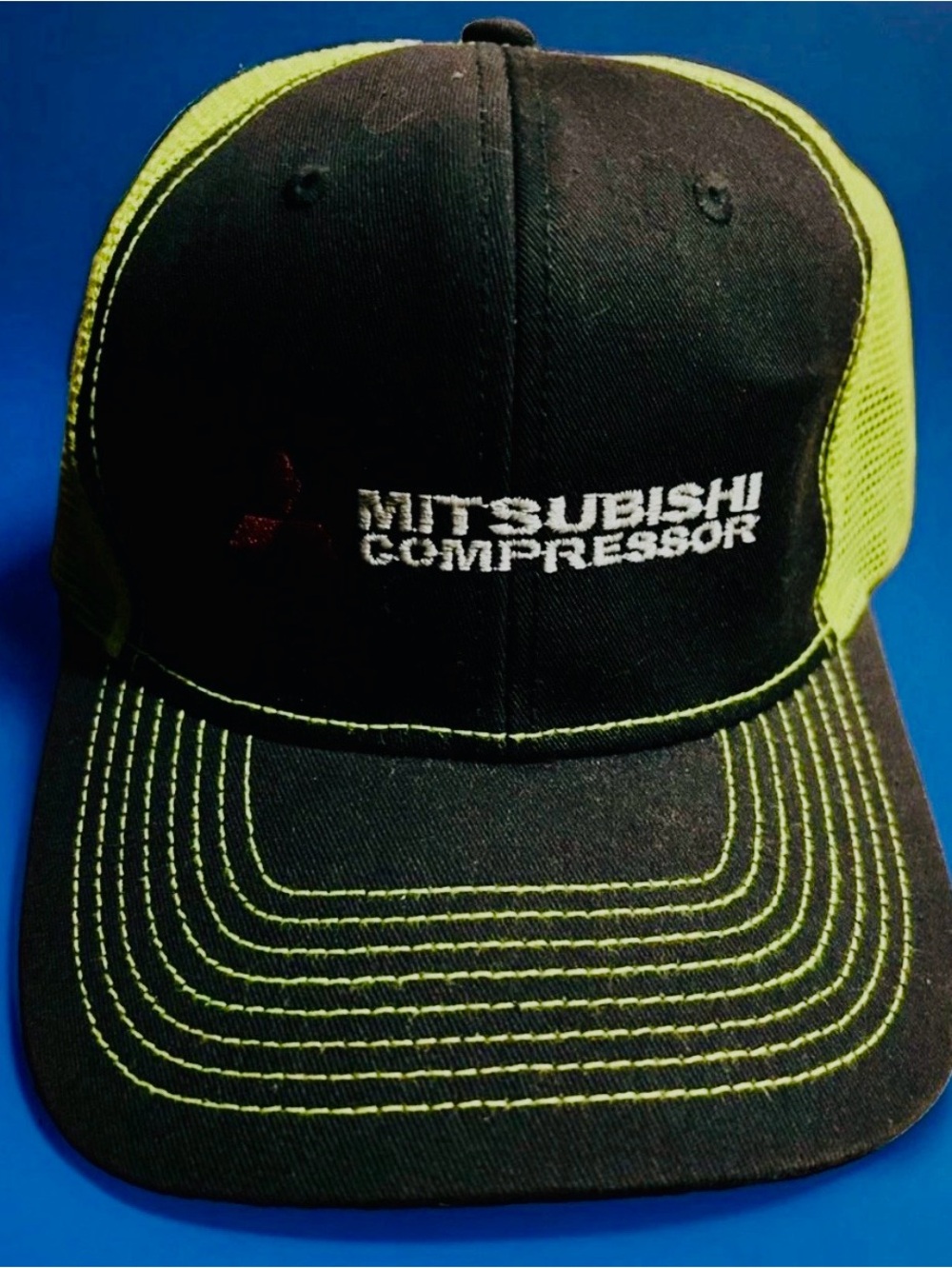 Mitsubishi Compressor Black & Neon Green Mesh Cap Vintage Oilfield Apparel